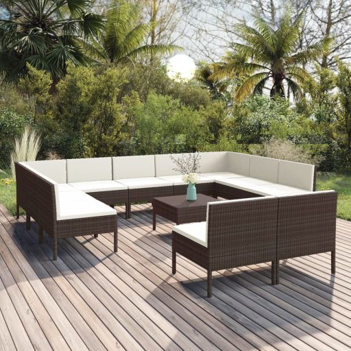 vidaXL 6-tlg. Garten-Lounge-Set mit Auflagen Poly Rattan Braun