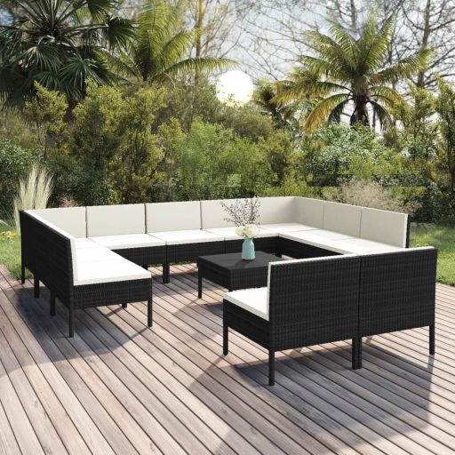 vidaXL 6-tlg. Garten-Lounge-Set mit Auflagen Poly Rattan Schwarz