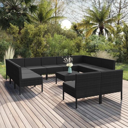 vidaXL 6-tlg. Garten-Lounge-Set mit Auflagen Poly Rattan Schwarz