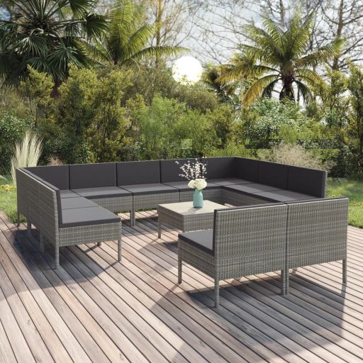 vidaXL 6-tlg. Garten-Lounge-Set mit Auflagen Poly Rattan Grau