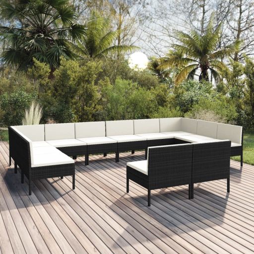 vidaXL 6-tlg. Garten-Lounge-Set mit Auflagen Poly Rattan Schwarz