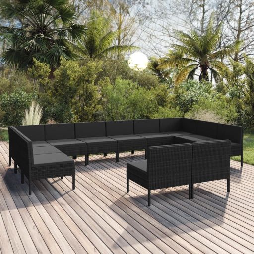 vidaXL 6-tlg. Garten-Lounge-Set mit Auflagen Poly Rattan Schwarz