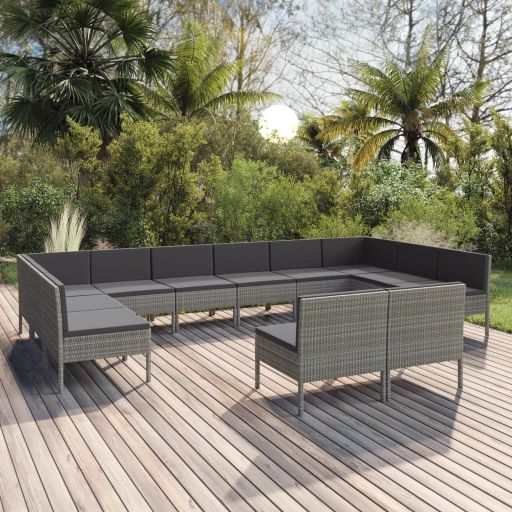 vidaXL 6-tlg. Garten-Lounge-Set mit Auflagen Poly Rattan Grau