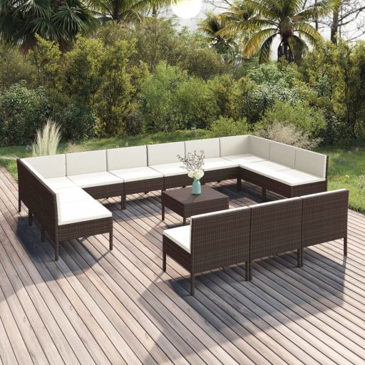 vidaXL 6-tlg. Garten-Lounge-Set mit Auflagen Poly Rattan Braun
