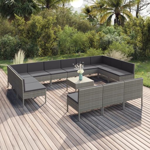 vidaXL 6-tlg. Garten-Lounge-Set mit Auflagen Poly Rattan Grau