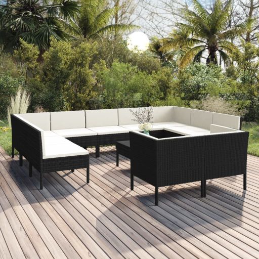 vidaXL 6-tlg. Garten-Lounge-Set mit Auflagen Poly Rattan Schwarz