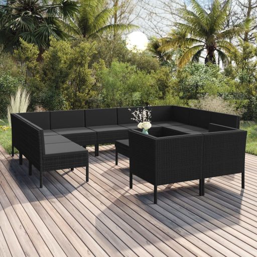 vidaXL 6-tlg. Garten-Lounge-Set mit Auflagen Poly Rattan Schwarz