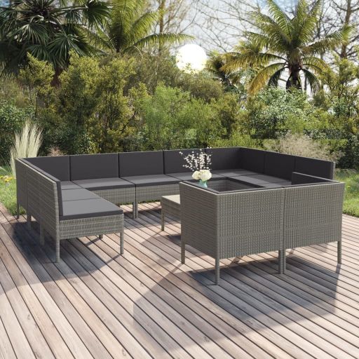 vidaXL 6-tlg. Garten-Lounge-Set mit Auflagen Poly Rattan Grau