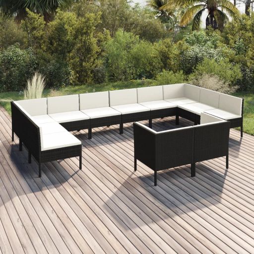 vidaXL 6-tlg. Garten-Lounge-Set mit Auflagen Poly Rattan Schwarz