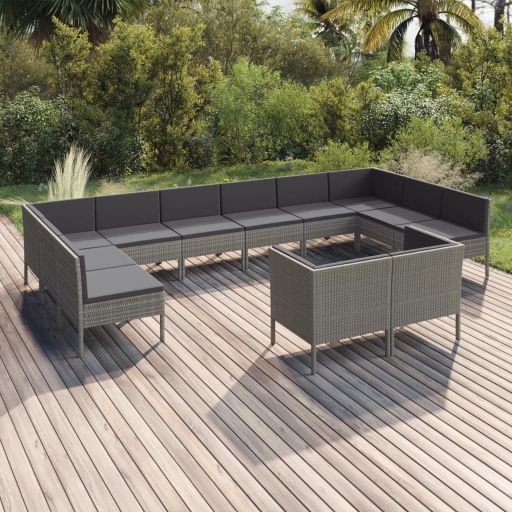 vidaXL 6-tlg. Garten-Lounge-Set mit Auflagen Poly Rattan Grau