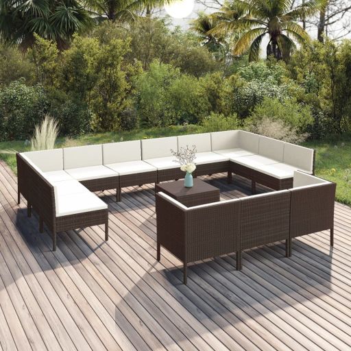 vidaXL 6-tlg. Garten-Lounge-Set mit Auflagen Poly Rattan Braun