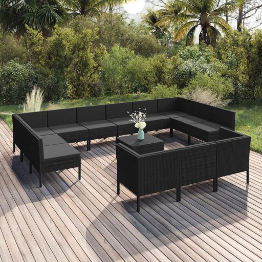 vidaXL 6-tlg. Garten-Lounge-Set mit Auflagen Poly Rattan Schwarz