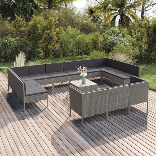 vidaXL 6-tlg. Garten-Lounge-Set mit Auflagen Poly Rattan Grau