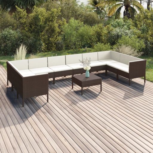 vidaXL 6-tlg. Garten-Lounge-Set mit Auflagen Poly Rattan Braun