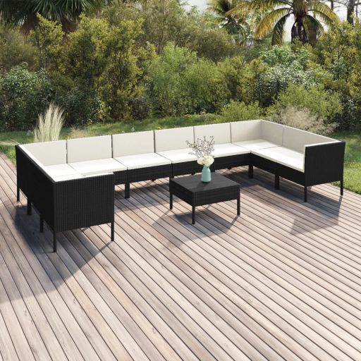 vidaXL 6-tlg. Garten-Lounge-Set mit Auflagen Poly Rattan Schwarz