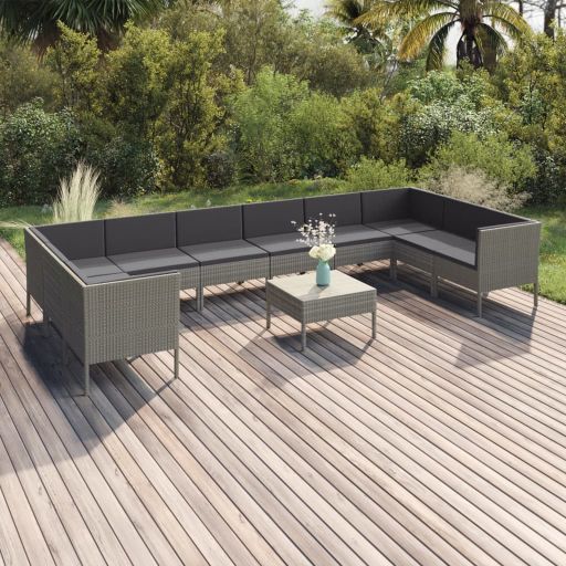 vidaXL 6-tlg. Garten-Lounge-Set mit Auflagen Poly Rattan Grau