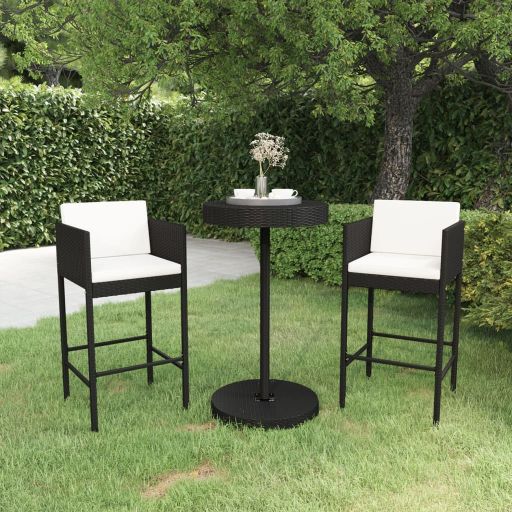 vidaXL 3-tlg. Gartenbar-Set mit Kissen Poly Rattan Braun