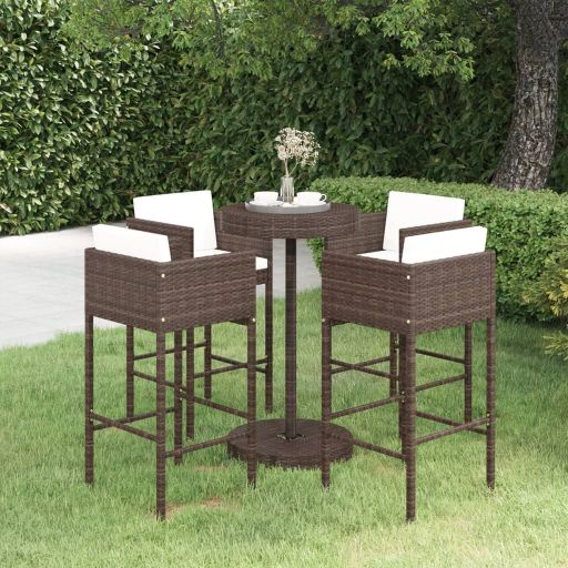 vidaXL 3-tlg. Gartenbar-Set mit Kissen Poly Rattan Braun
