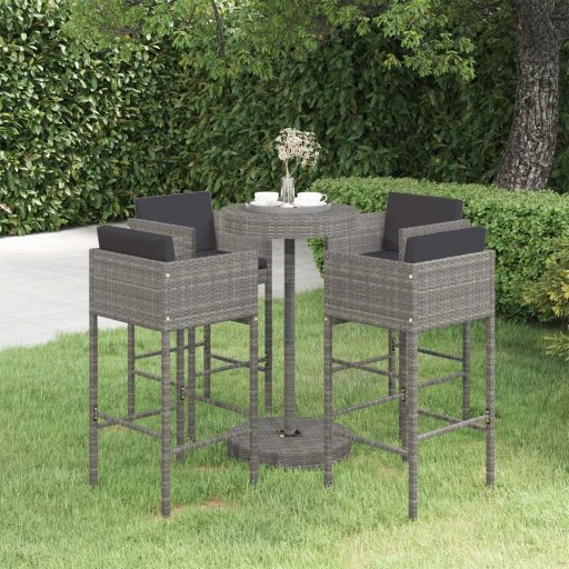 vidaXL 3-tlg. Gartenbar-Set mit Kissen Poly Rattan Braun