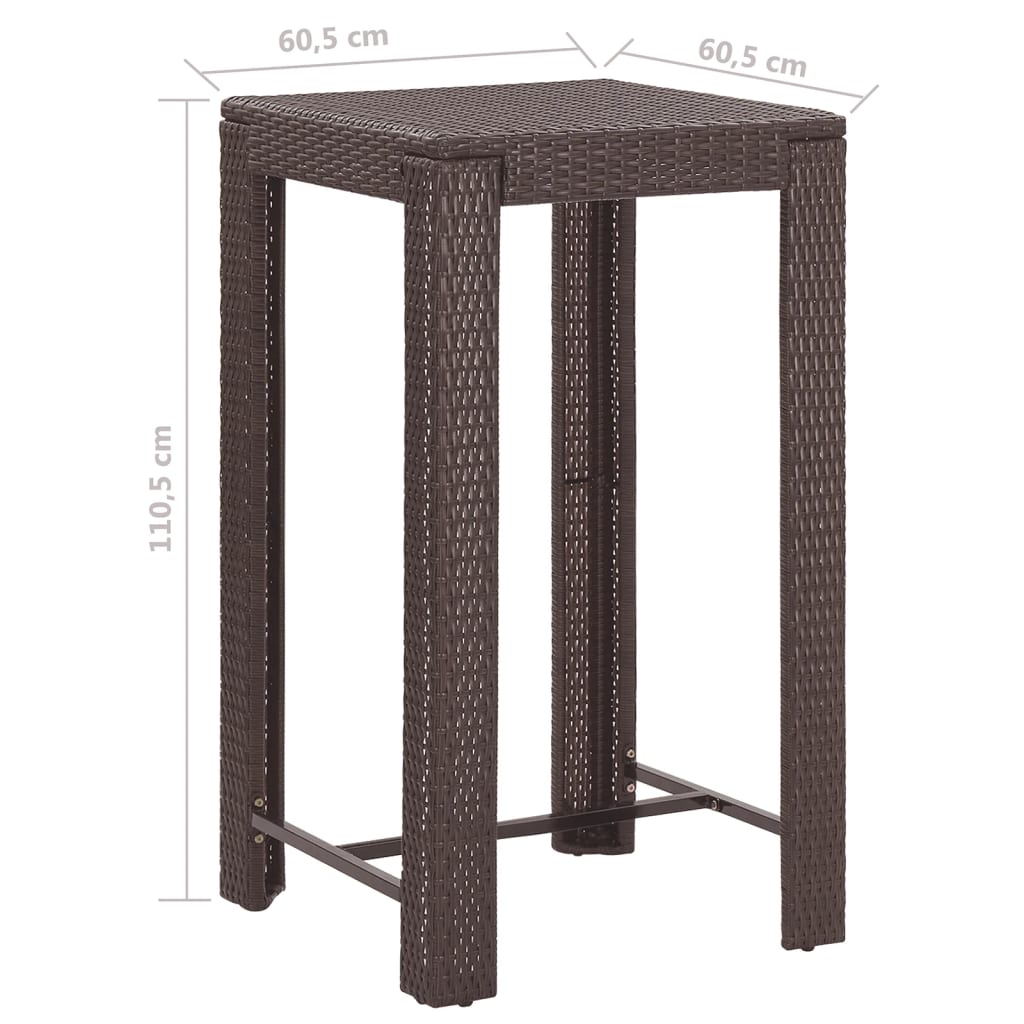 vidaXL 3-tlg. Gartenbar-Set mit Kissen Poly Rattan Braun