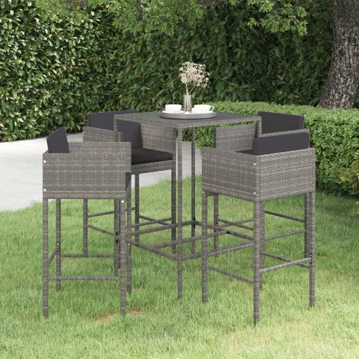 vidaXL 3-tlg. Gartenbar-Set mit Kissen Poly Rattan Braun