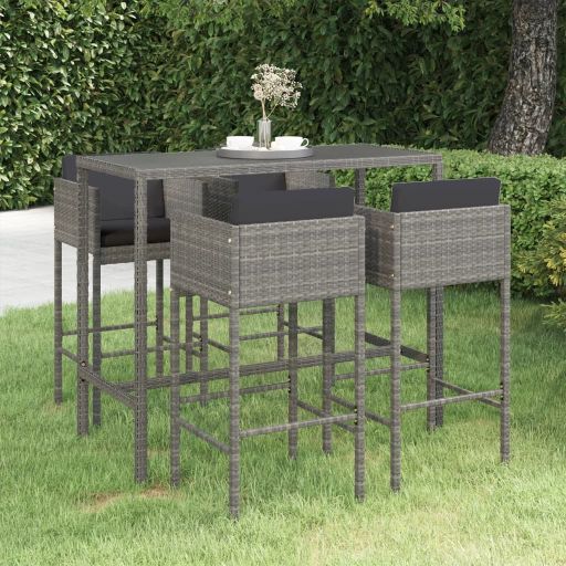 vidaXL 3-tlg. Gartenbar-Set mit Kissen Poly Rattan Braun