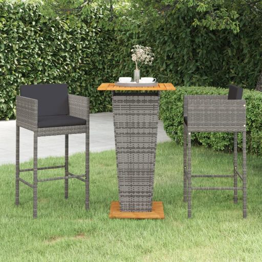 vidaXL 3-tlg. Gartenbar-Set mit Kissen Poly Rattan Schwarz