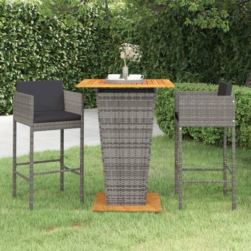 vidaXL 3-tlg. Gartenbar-Set mit Kissen Poly Rattan Schwarz