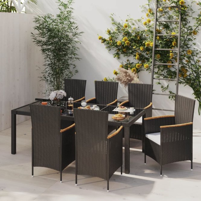 vidaXL 3-tlg. Garten-Essgruppe mit Kissen Poly Rattan Grau
