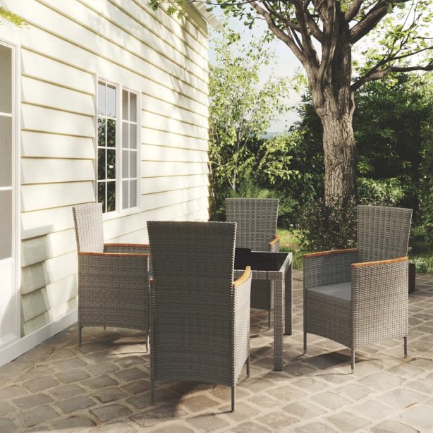 vidaXL 3-tlg. Garten-Essgruppe mit Kissen Poly Rattan Grau