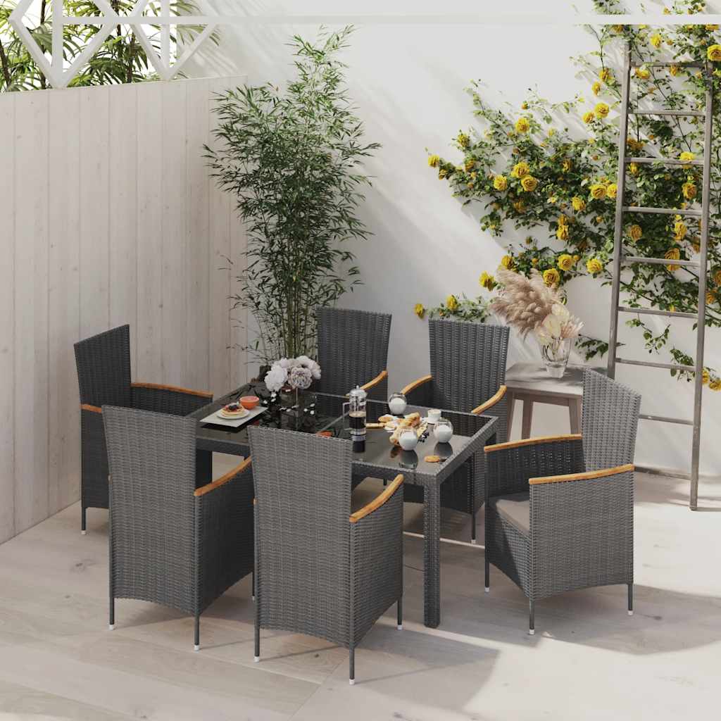 vidaXL 3-tlg. Garten-Essgruppe mit Kissen Poly Rattan Grau