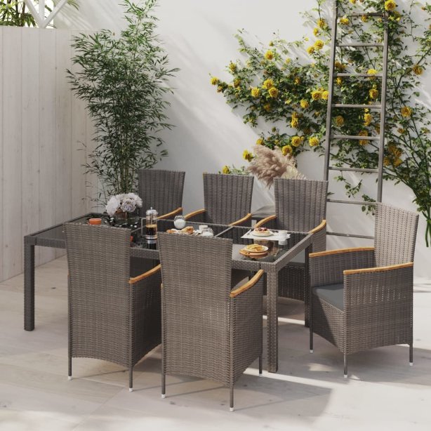 vidaXL 3-tlg. Garten-Essgruppe mit Kissen Poly Rattan Grau
