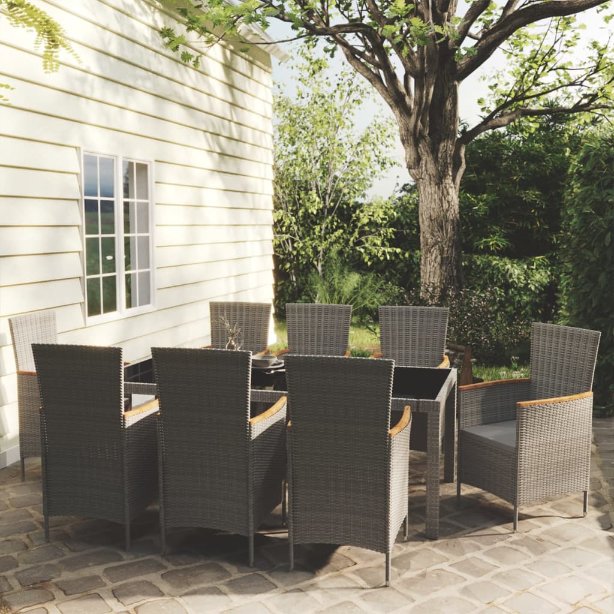 vidaXL 3-tlg. Garten-Essgruppe mit Kissen Poly Rattan Grau