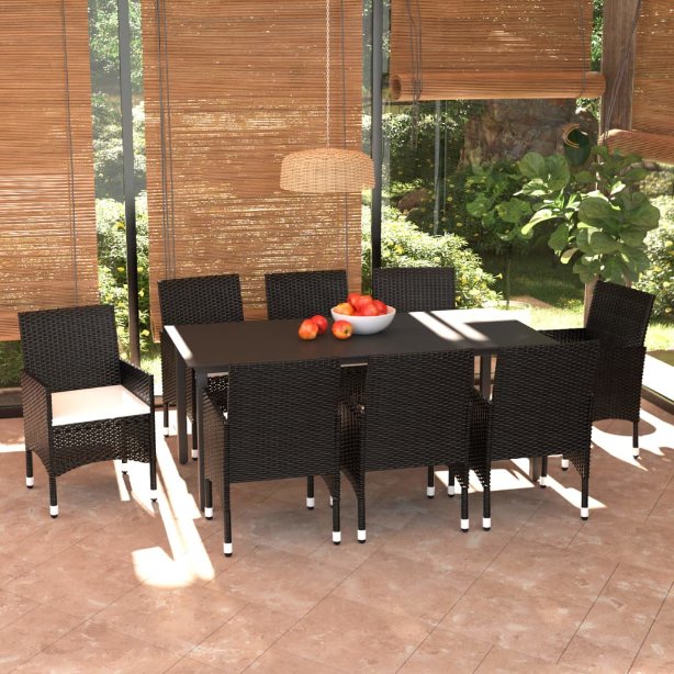 vidaXL 3-tlg. Garten-Essgruppe mit Kissen Poly Rattan Schwarz