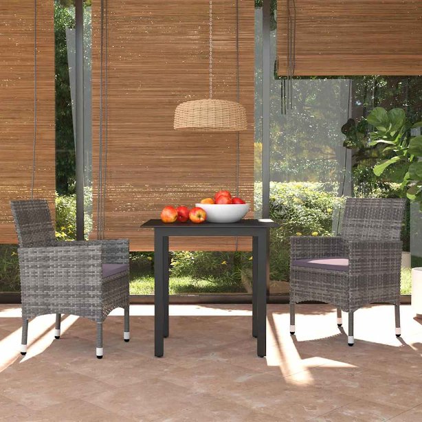 vidaXL 3-tlg. Garten-Essgruppe mit Kissen Poly Rattan Schwarz