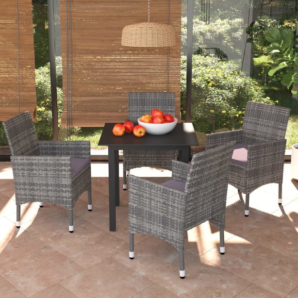 vidaXL 3-tlg. Garten-Essgruppe mit Kissen Poly Rattan Schwarz