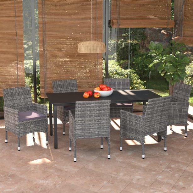 vidaXL 3-tlg. Garten-Essgruppe mit Kissen Poly Rattan Schwarz