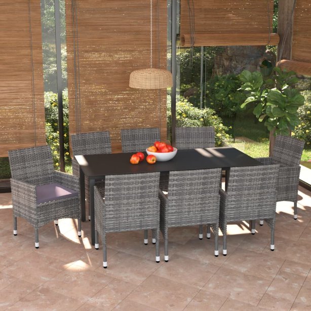 vidaXL 3-tlg. Garten-Essgruppe mit Kissen Poly Rattan Schwarz