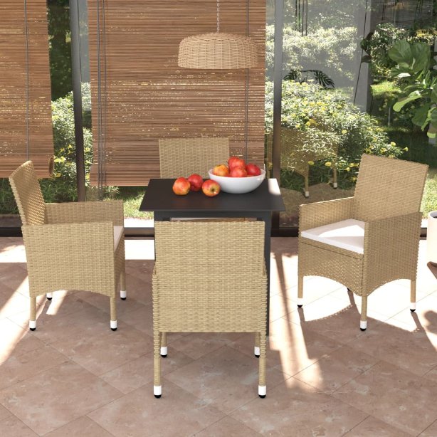 vidaXL 3-tlg. Garten-Essgruppe mit Kissen Poly Rattan Schwarz