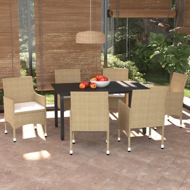 vidaXL 3-tlg. Garten-Essgruppe mit Kissen Poly Rattan Schwarz