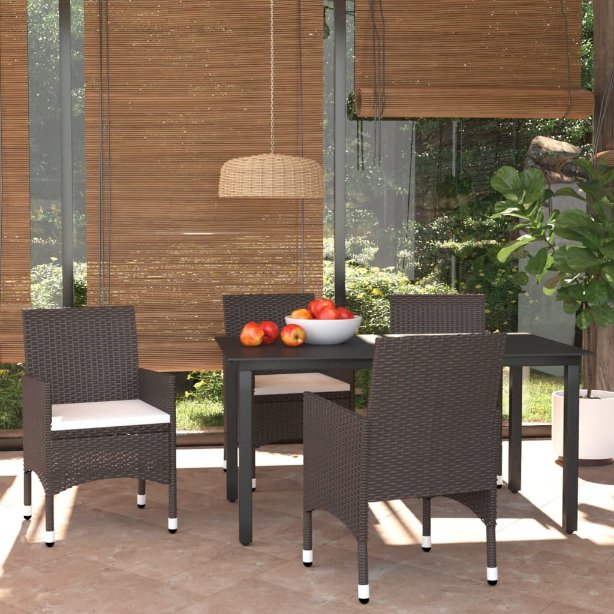 vidaXL 3-tlg. Garten-Essgruppe mit Kissen Poly Rattan Schwarz