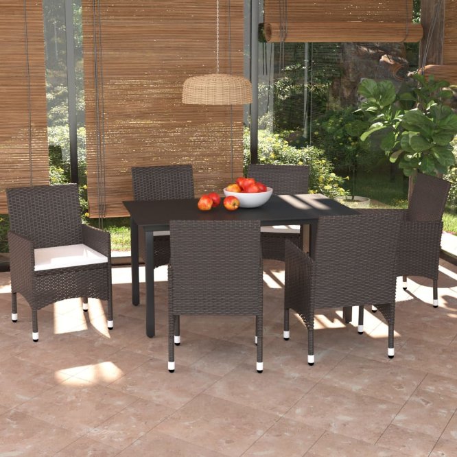 vidaXL 3-tlg. Garten-Essgruppe mit Kissen Poly Rattan Schwarz