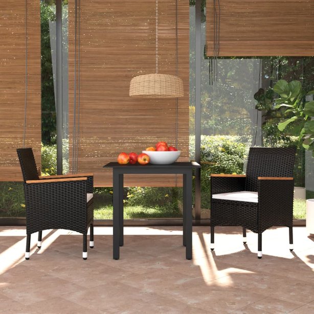 vidaXL 3-tlg. Garten-Essgruppe mit Kissen Poly Rattan Schwarz