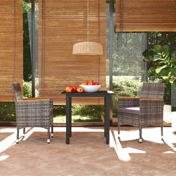 vidaXL 3-tlg. Garten-Essgruppe mit Kissen Poly Rattan Schwarz