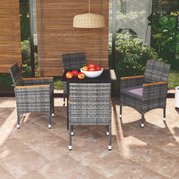 vidaXL 3-tlg. Garten-Essgruppe mit Kissen Poly Rattan Schwarz