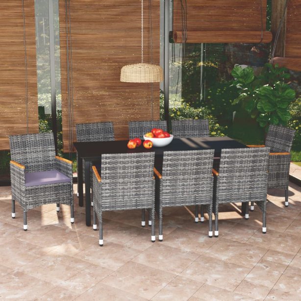 vidaXL 3-tlg. Garten-Essgruppe mit Kissen Poly Rattan Schwarz