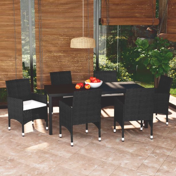 vidaXL 3-tlg. Garten-Essgruppe mit Kissen Poly Rattan Schwarz