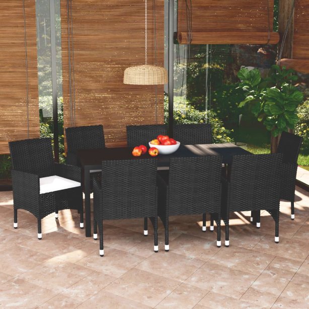 vidaXL 3-tlg. Garten-Essgruppe mit Kissen Poly Rattan Schwarz