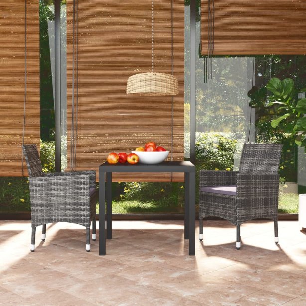vidaXL 3-tlg. Garten-Essgruppe mit Kissen Poly Rattan Schwarz