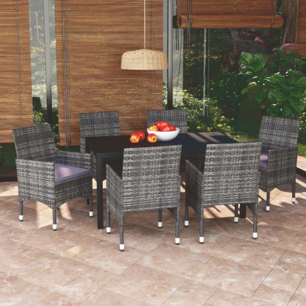 vidaXL 3-tlg. Garten-Essgruppe mit Kissen Poly Rattan Schwarz
